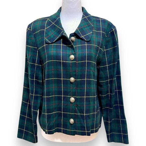 Vintage Women's Green Plaid Jacket Size 14 Positive Attitude USA Dark Academia - Picture 1 of 8